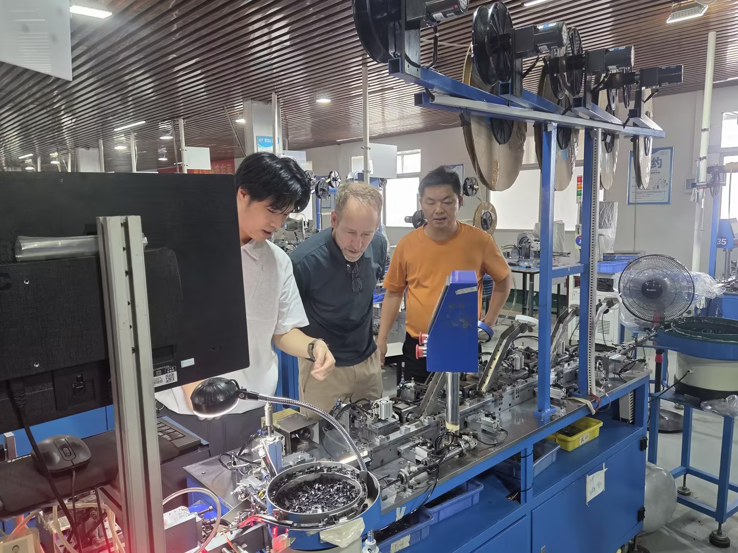 Pin header production inspection during Norway customer visit connector factory
